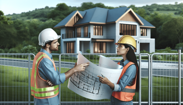 Egy modern lakóház építése alatt, két építőmunkás beszélgetésbe merülve. Egy kaukázusi férfi keménykalapban átnézi a tervrajzokat, míg egy spanyol nő