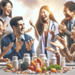 Egy változatos háromfős csoport, köztük egy kaukázusi férfi, egy spanyol nő és egy ázsiai személy, egy asztal körül gyűltek össze, mely tele van színe