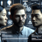 Három személy mély beszélgetésbe merült, az egyikük kaukázusi vonásokkal rendelkezik, a második kelet-ázsiai jegyeket mutat, míg a harmadikon hispán j