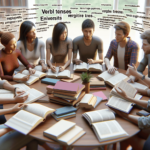 Egy sokszínű csoport angolt tanuló ember ül egy asztalnál, amely tele van könyvekkel és jegyzetekkel, és egy fókuszált megbeszélésbe merülnek a igeidő