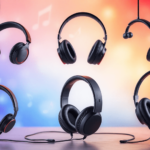 A különböző fejhallgató típusok - fülbe helyezhető, fülre helyezhető és fej fölötti - színes bemutatója egy vibráló zene témájú háttérrel, amelyen ...